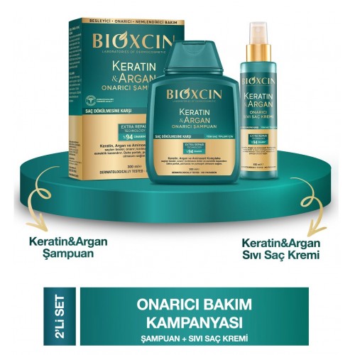 Bioxcin Keratin Argan Şampuan 300 ml + Keratin Argan Sıvı Saç Kremi